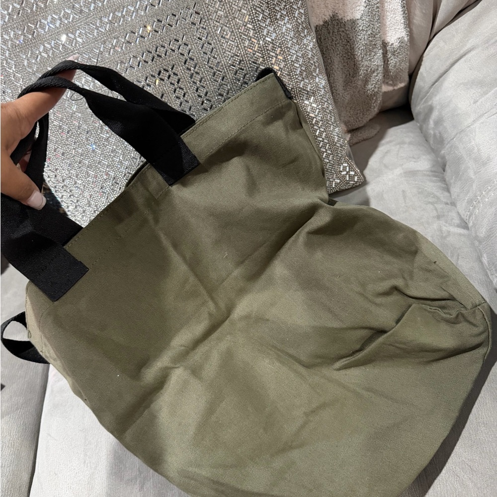 Victoria Secret Pink Olive Green Tote Bag with Black Straps - Picture 3 of 3